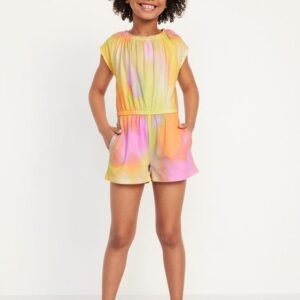 Girls-Short-Sleeve-Cinched-Waist-Romper